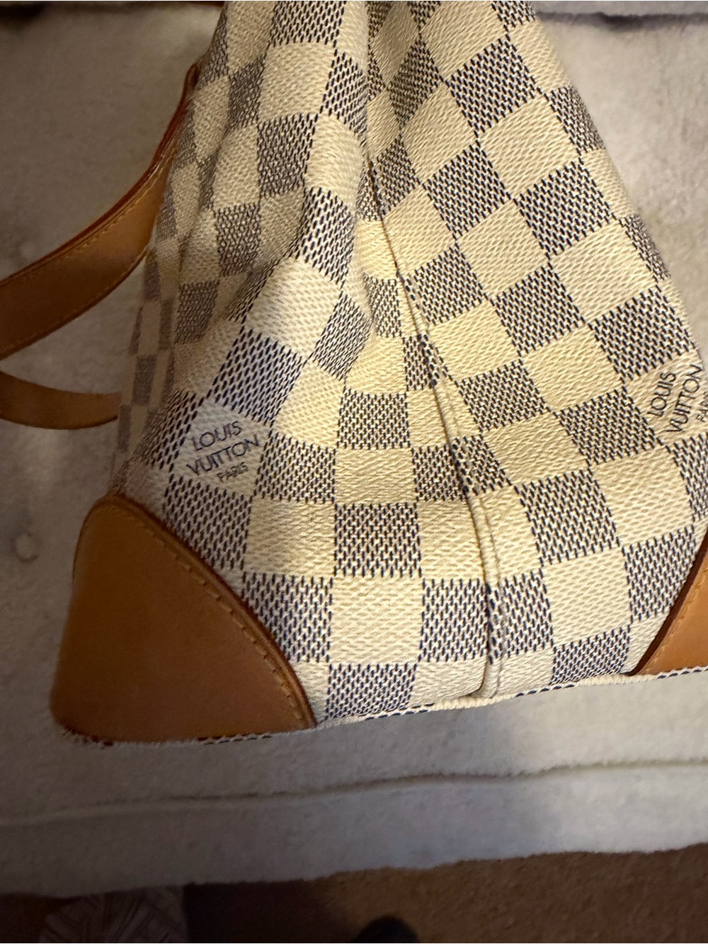 Louis Vuitton Damier Azur Canvas Tote with Tan Leather Trim - Picture 3 of 5